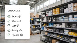 Checklist for choosing an electrical wholesale supplier in Hyderabad - stock range, wires and cables, LED lighting, safety gear, and packed order verification