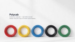 Colour-coded Polycab PVC-insulated copper wires in red, yellow, blue, black and green for a Hyderabad buyers guide to Polycab wires and cables